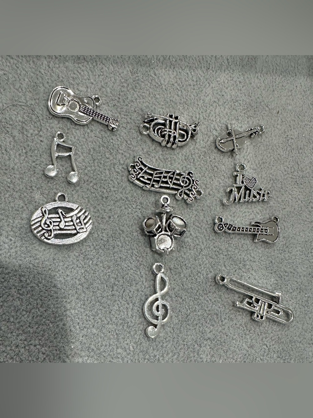 11 pc Silver Music Charms Mix - Treble Clef, Instruments & Notes